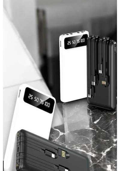 20.000 Mah Led Işıklı Lcd Ekran Usb Girişli Type-c Lightning Powerbank Çok Rnekli