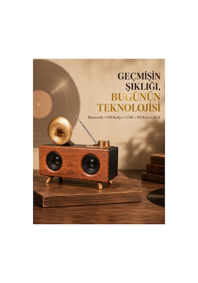 Astraltech Çift Hoparlörlü Retro Bluetooth Speaker 1800mah Bataryalı Aux Usb Sd Kartlı