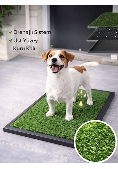 Beylini Köpek Çim Tuvalet Matı Pet Kedi Plastik Havuzlu Drenajlı Kaka Çiş Ped Halısı Hijyenik Paspas Köpek Tuvalet Eğitim Parkı Tuvalet Çiş Eğitimi 50 x 75 CM