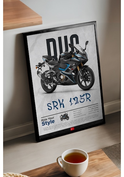Rks Srk 125r Siyah Ahşap Çerçeveli Poster, Dekoratif Motosiklet Duvar Tablosu