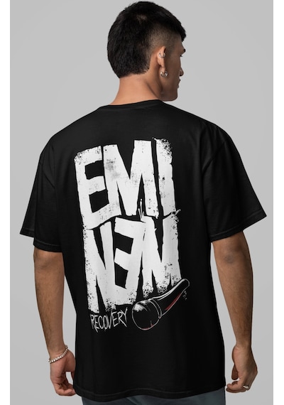 Eminem Recovery Rapper Şarkıcı Sırt Baskılı Unisex Oversize Tişör Siyah