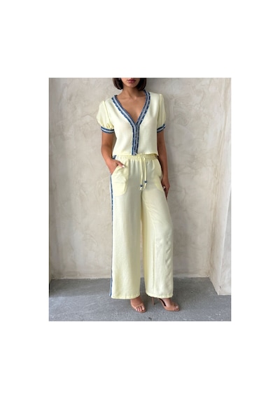 Verymoda Kot Şeritli Pantolon F1890 Sarı