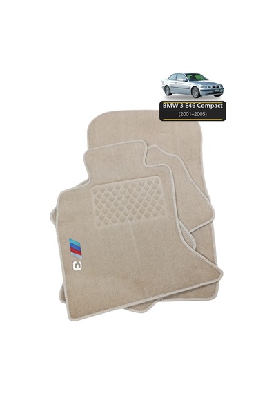 Oto Halı Paspas Seti Bmw 3 E46 Compact 2001 2005 Uyumlu Sport Kaymaz & Şık Tasarım - Bej Harfli