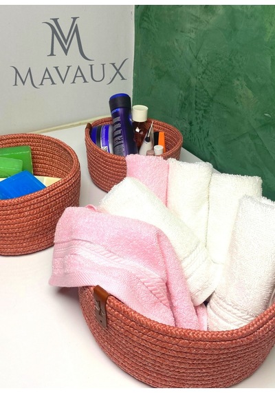 Mavaux Jüt Hasır Sepet Takımı ,el Dokuma, Çok Amaçlı Sepet, Banyo Ve Mutfak Organizeri Pembe