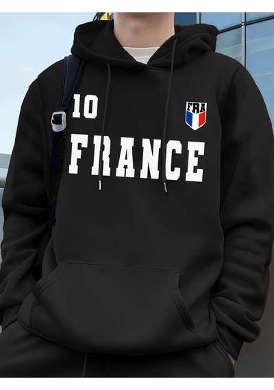 Startmore Startmorefransa Bayrağı Mektup Baskı Hoodie Erkek Kış Polar Sıcak Kazaklar Koşu Cep Kazak Sportif Gevş Siyah