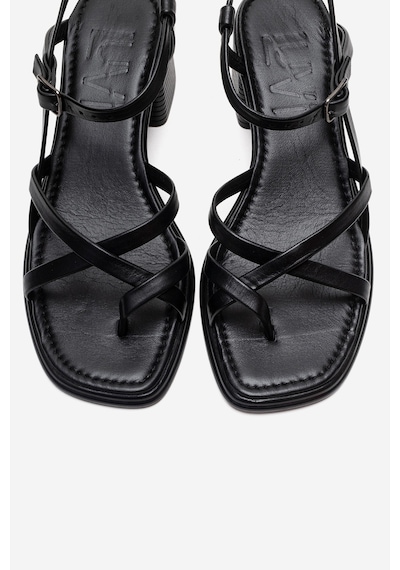Luvishoes Lavısh Siyah Hakiki Deri Kadın Kalın Topuklu Sandalet Siyah