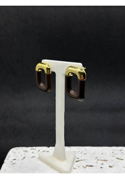 Gold Detaylı Kahverengi Küpe
