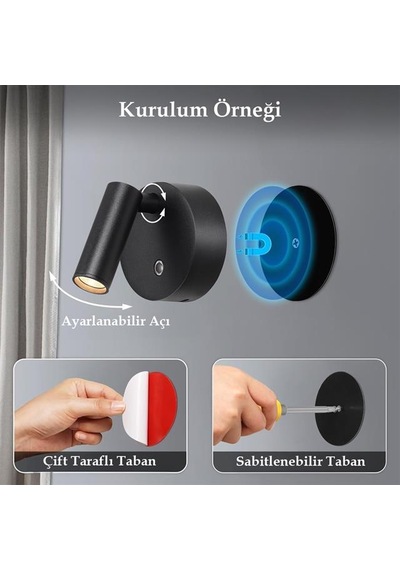Ledx Al-xyd05 Çok Fonksiyonlu Dokunmatik Şarjlı 1200mah Duvar Aplik 3000k-4000k-6500k Type-c Şarj Girişli Diğer