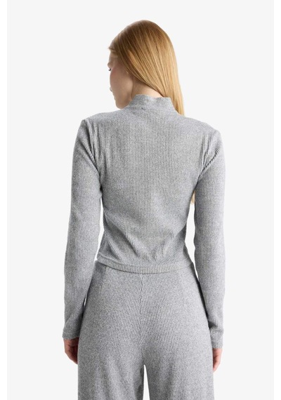 Defacto Dik Yaka Fermuarlı Sweatshirt F0999AX25WN Gri