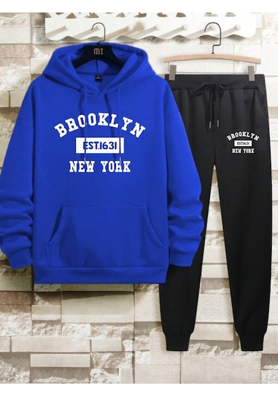 Brooklyn New York Baskılı Kapüşonlu Sweatshirt Ve Eşofman Altı Eşofman Takımı Sax Mavisi Mavi Siyah Brooklyn New York Baskılı Kapüşonlu Sweatshirt Ve Eşofman Altı Eşofman Takımı Sax Mavisi Mavi Siyah