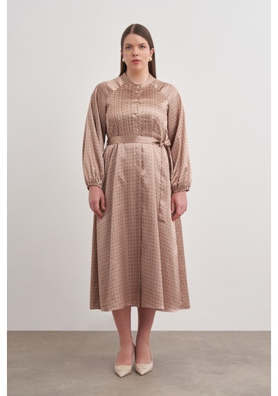 Aker Koza Desen Detaylı Elbise Camel Camel