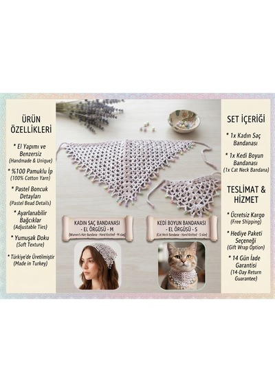 El Emeği Anne Ve Kedi Seti Açık Lila