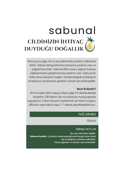 Sabunal Nioli Yağı 100 ML - Hassas Bölge Bakım Niaouli Yağı