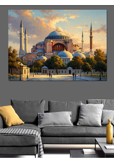 Gün Batımında Sultanahmet Camii Silüeti Dekoratif Kanvas - Mdf Ahşap Tablo