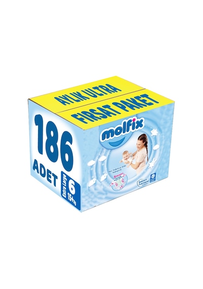 Molfix Bebek Bezi 6 Numara Xlarge Aylık Ultra Fırsat Paketi 186 Adet 3'lü