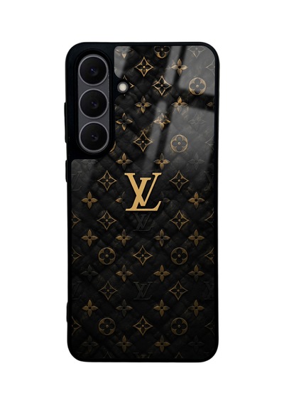 Samsung Uyumlu  S25 Fe Black Gold Lv Tasarımlı Glossy Telefon Kılıfı