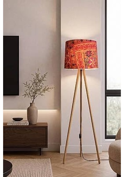Woody Tripod Palace Zemin Lambaderi, Kumaş Başlıklı Ayaklı Lamba Ve Salon Oturma Odası Aydınlatması - Modern Dekoratif Yer Lambası Diğer