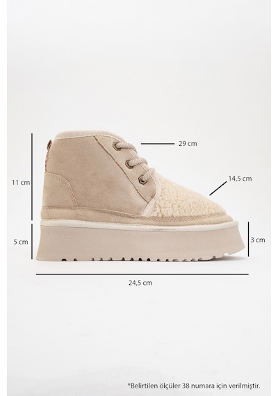 Luvishoes Luvi Shoes Tyson Bej Süet Kürklü Kalın Taban Bağcıklı Kadın Spor Bot Bej Süet