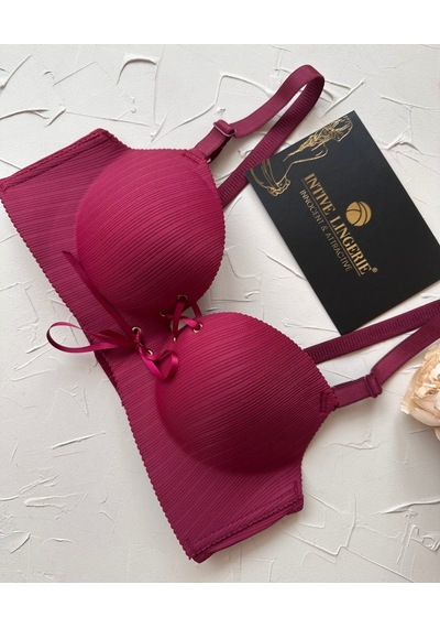 Jennifer Balensiz Push-up Destekli Lazer Kesim Dikişsiz Önden Bağ Bordo
