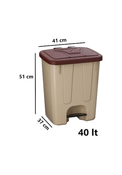Omnipazar Sy-4255 40 Lt Köşeli Pedallı Plastik Çöp Kovası İç Kovasız Bej