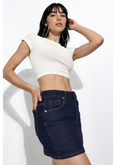 Hiccup Denim Şort Etek Koyu Mavi Denim