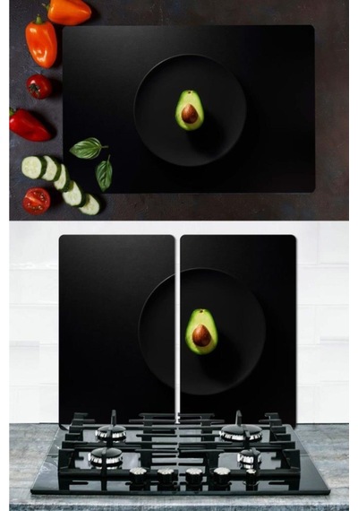 Takım Halinde Avakado 20X30 CM Kesme Tablası ve 60X52Cm Cam Ocak