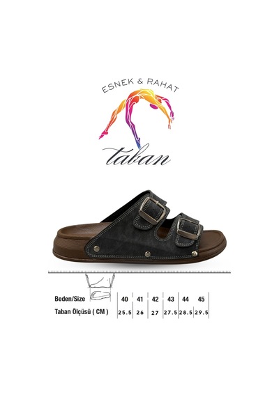 Sermoda Erkek Terlik - Çift Toka Ayarlanabilir Esnek Taban Deri Erkek Terlik T Füme