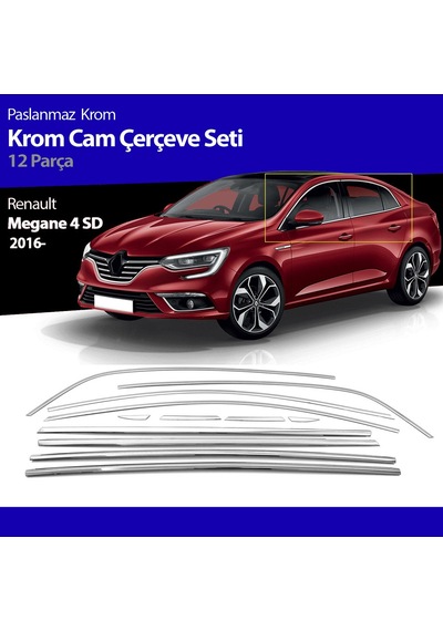 Renault Megane 4 Cam Çıtası Kromu Çerçevesi Komple Set 12 Parça