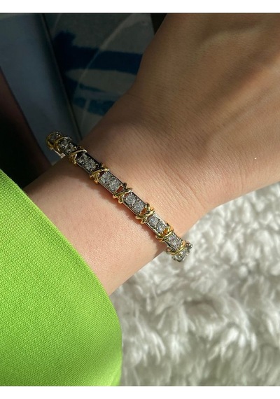 Pinery Jewels Vıp Tiff Suyolu X Zirkon Taşlı Kelepçe Altın