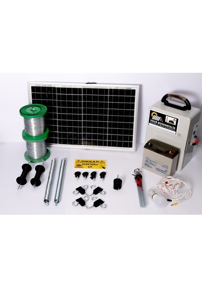 Elektrikli Çit 24ah Set-5 Domuz Kovucu Cihazı 50 Watt Panel 1000metre Galv. Ağaç Izolatör