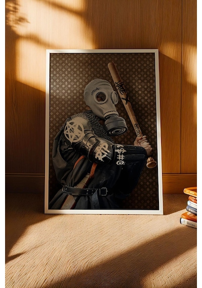 Sokak Savaşçısı Çerçeveli Tablo Gaz Maskeli Zırhlı Şövalye Oyun Odası Dekoru Modifiye Sanat