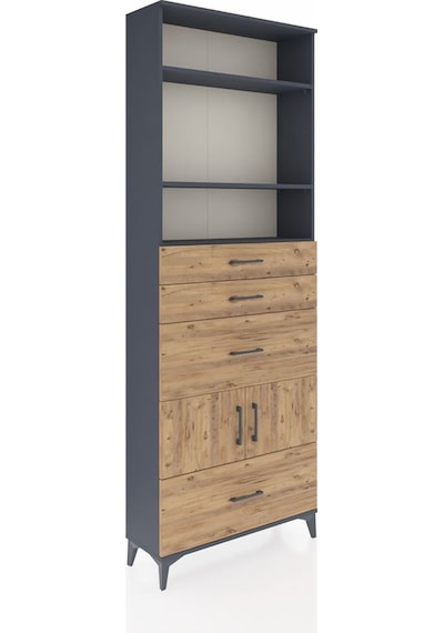 Arges Dolap 4 Raflı 4 Çekmeceli 2 Kapaklı 88x30x243 Antrasit-çam Antrasit
