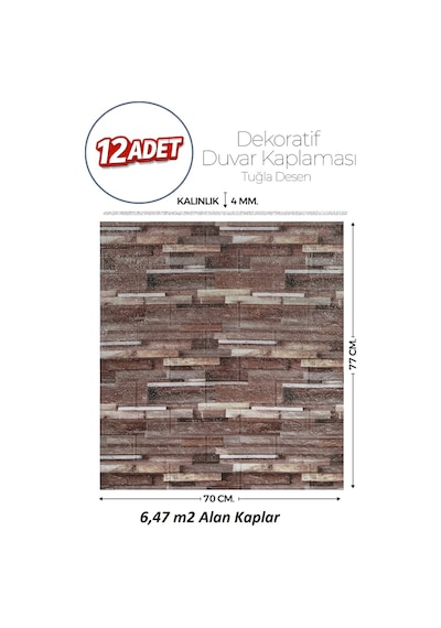 Brano 70x77 Cm Kendinden Yapışkanlı Kabartmalı, Açık Kahve Kiremit Desenli Duvar Kaplama Z162-12