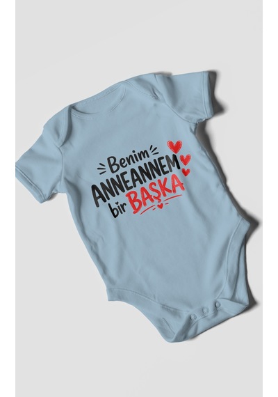 Morivokids Anneannem Bir Başka Kısa Kollu Bebek Body %100 Pamuk Bebe Mavisi