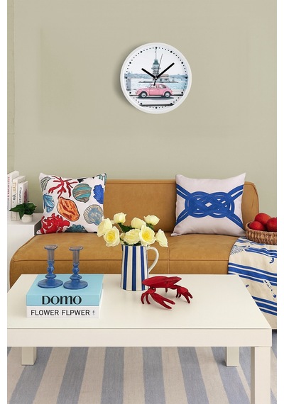 Kız Kulesi Ve Pembe Vosvos Modern Duvar Saati - 25cm - Önü Camlı Beyaz Kasa - Sessiz Mekanizma-jh0875 Beyaz