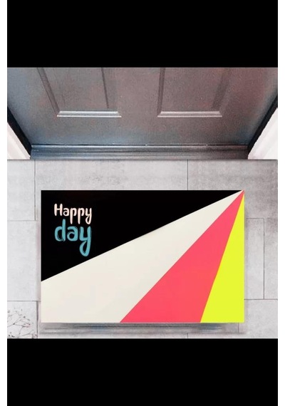 Kapı Önü Paspası Dekoratif Dijital Baskı Happy Day P-2322 Renkli