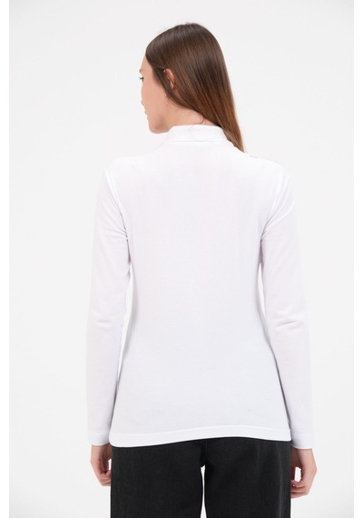 Msw Kadın Uzun Kollu Regular Fit Polo Yaka T-shirt Beyaz