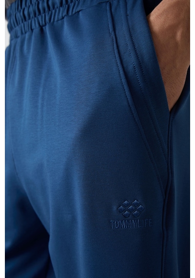 Tommy Life Parlament Pamuklu Yumuşak Dokulu Standart Fit Nakışlı Erkek Kapri - 83102 Mavi
