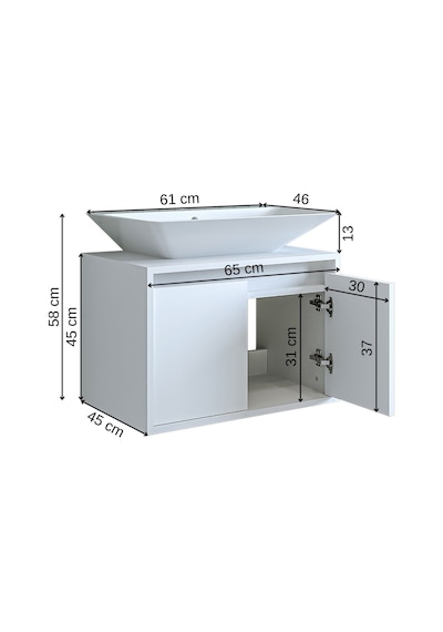 Banos Banyo Roomart Ld7 65 Cm Ayaksız 2 Kapaklı Lavabolu Mat Beya Mat Beyaz