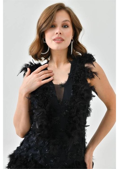 Dip Moda Kadın Tasarım Tül Abiye Elbise Dpnbswll08 Siyah