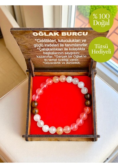 Oğlak Burcu Doğaltaş Bileklik %100 Doğal Taş, Tütsü Hediyeli, Kutulu Hediyelik Çok Renkli