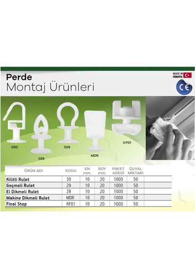 Made Geçmeli Perde Korniş Ruleti - 200 Adet Beyaz