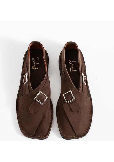 Duxal Shoes Cooper İçi Hakiki Deri Süet Kadın Sandalet Tokalı Günlük Rahat Ayakkabı - Babet Acıkahve
