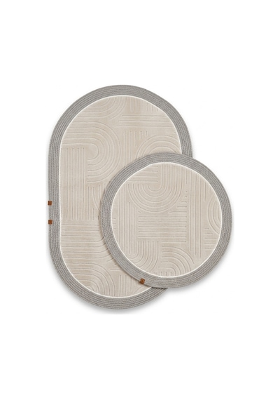 Melena Carpet Premium Kaymaz Taban Banyo Paspası Jüt Kenar Detaylı Oval Yuvarlak Set 100x60-60x60 Bej