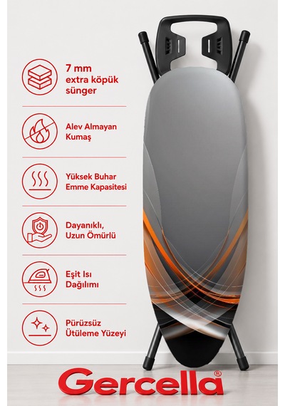 Hediyeli Gercella Number One Turuncu Ütü Masası Kılıfı Bezi Örtüsü Gri-turuncu