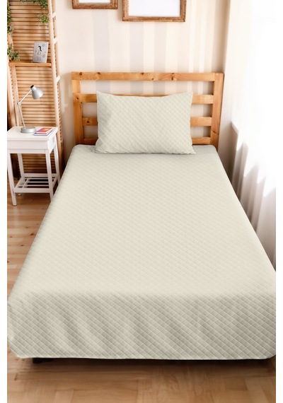 Krem Minimal Genç Odası Tek Kişilik Pike Takımı - Bej Kapitone 160x220 Cm Mevsimlik Yatak Örtüsü Sabahçı Dere Masalı