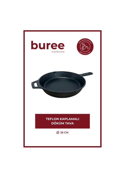 Buree Yuvarlak Teflon Kaplamalı Döküm Tava - Çap 26 Cm Siyah