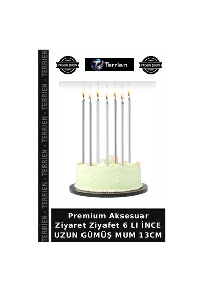Premium Aksesuar Ziyaret Ziyafet 6 Lı İnce Uzun Gümüş Mum 13cm