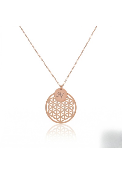 Yaşam Çiçeği Harfli Disk Kolye 925 Ayar Gümüş Kişiye Özel Minimal Tasarım Rose Gold