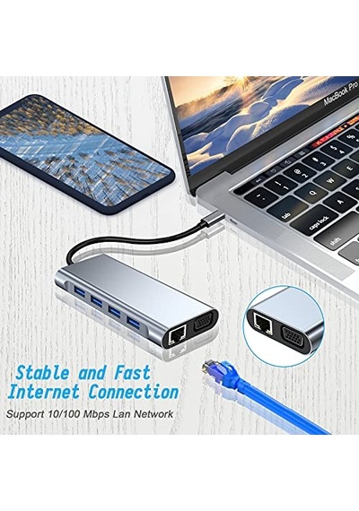 8 In 1 Usb C Yerleştirme Istasyonu 4k 60hz Hdmı Hdr Hdtv Hub Rj45 Ethernet 87w Pd Sd Microsd 2 Usb 3.0 Macbook Uyumlu Air Pro